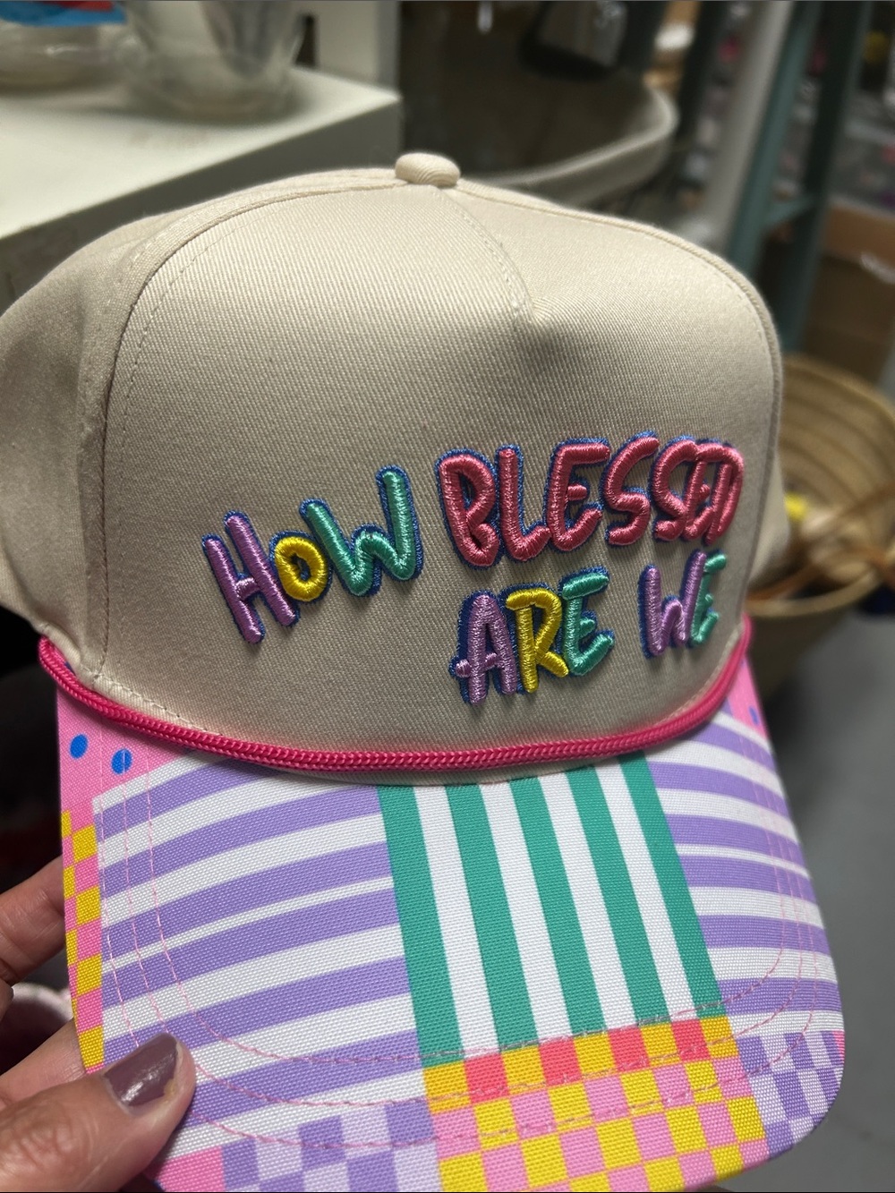 How Blessed Are We Cap - Cream with Multicolor Brim - Picture 5 of 6